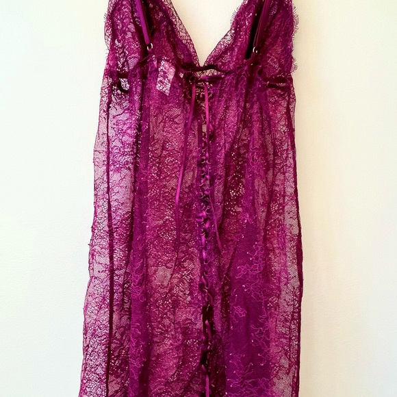 Victoria Secret Lingerie Size S Chemise Burgundy Lace Floral Tie Back - Picture 5 of 5